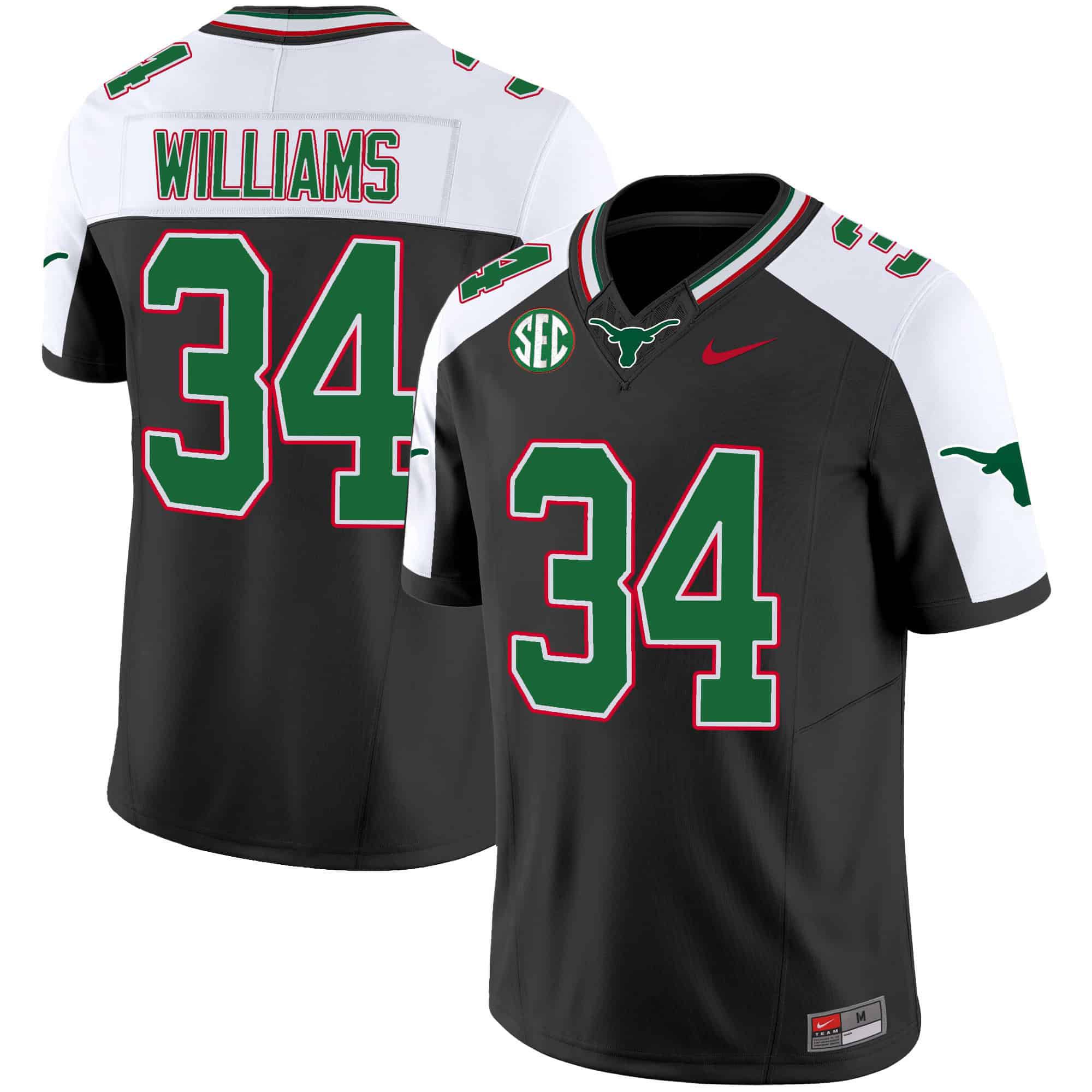 Men Texas Longhorns 34 Williams Black 2024 Nike Mexico SEC Patch Vapor NCAA Jersey style 1